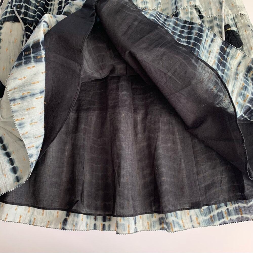 Saylor Syden Navy Tie Dye Gold Metallic V-neck Tiered Boho Mini Dress Large - Picture 9 of 12